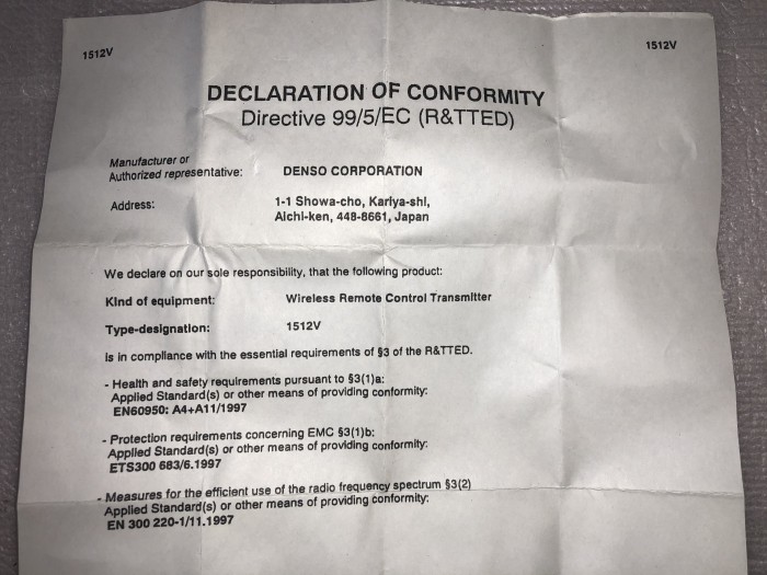 Микросхема ключа TOYOTA 8907160081